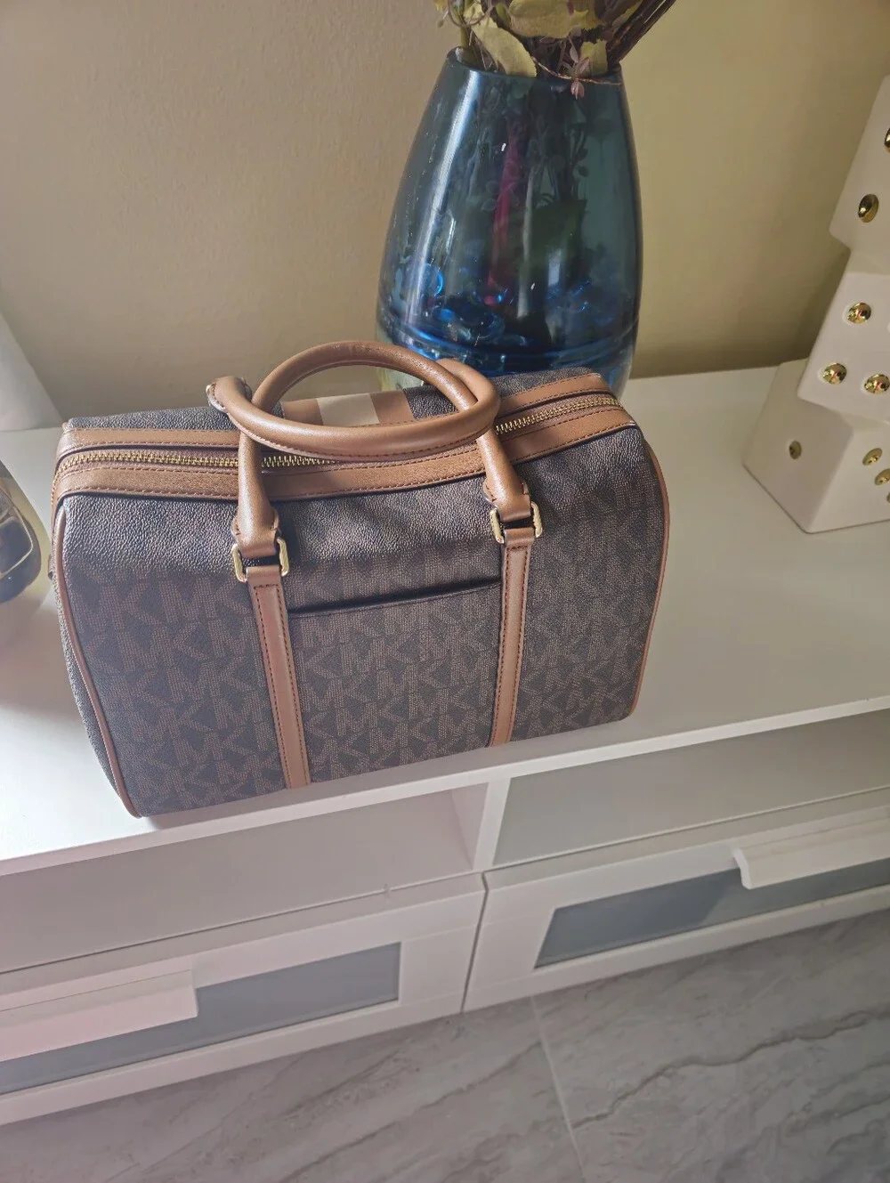 Michael Kors Brown Monogram Stripe Satchel